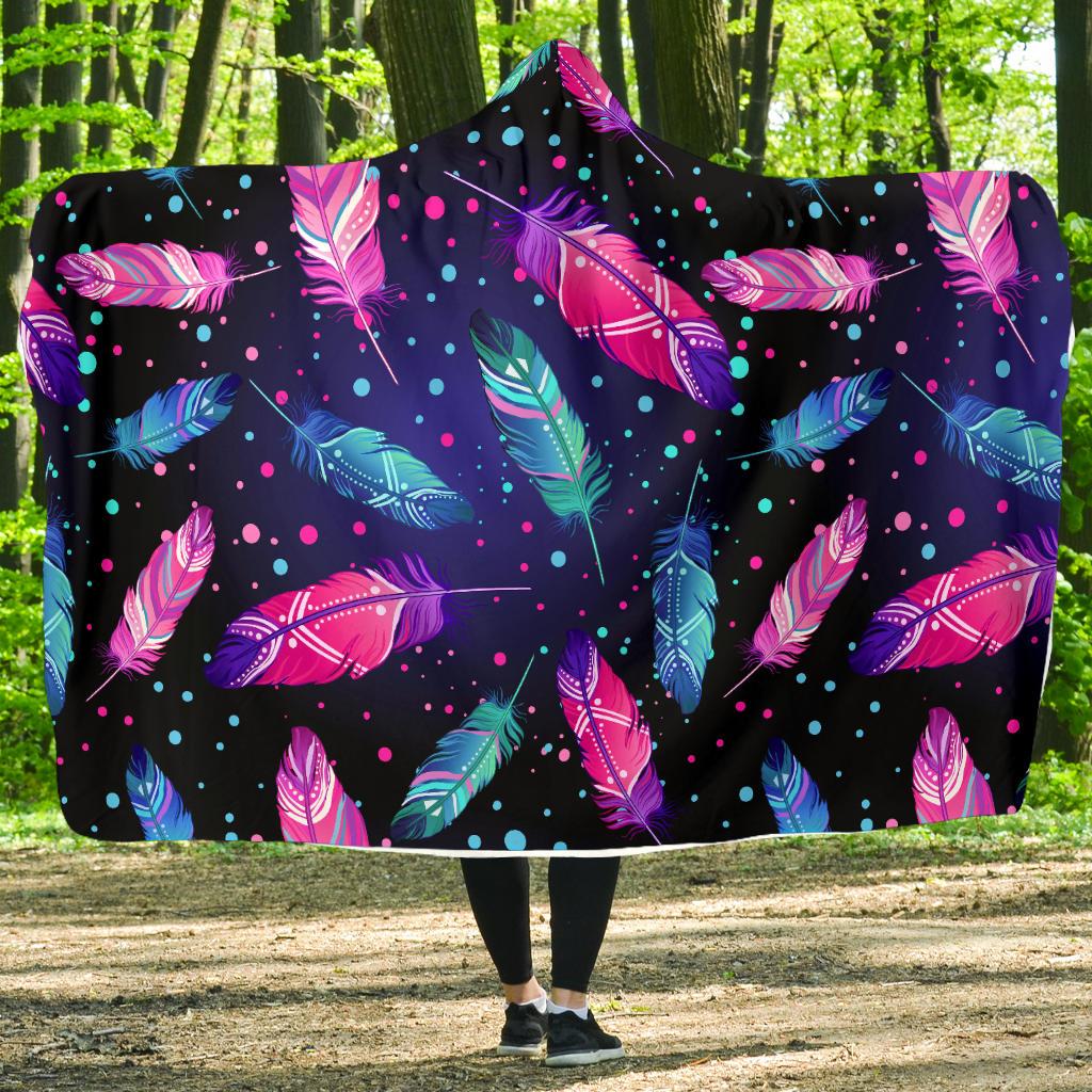 Feather Colorful Boho Design Print Hooded Blanket-JTAMIGO.COM