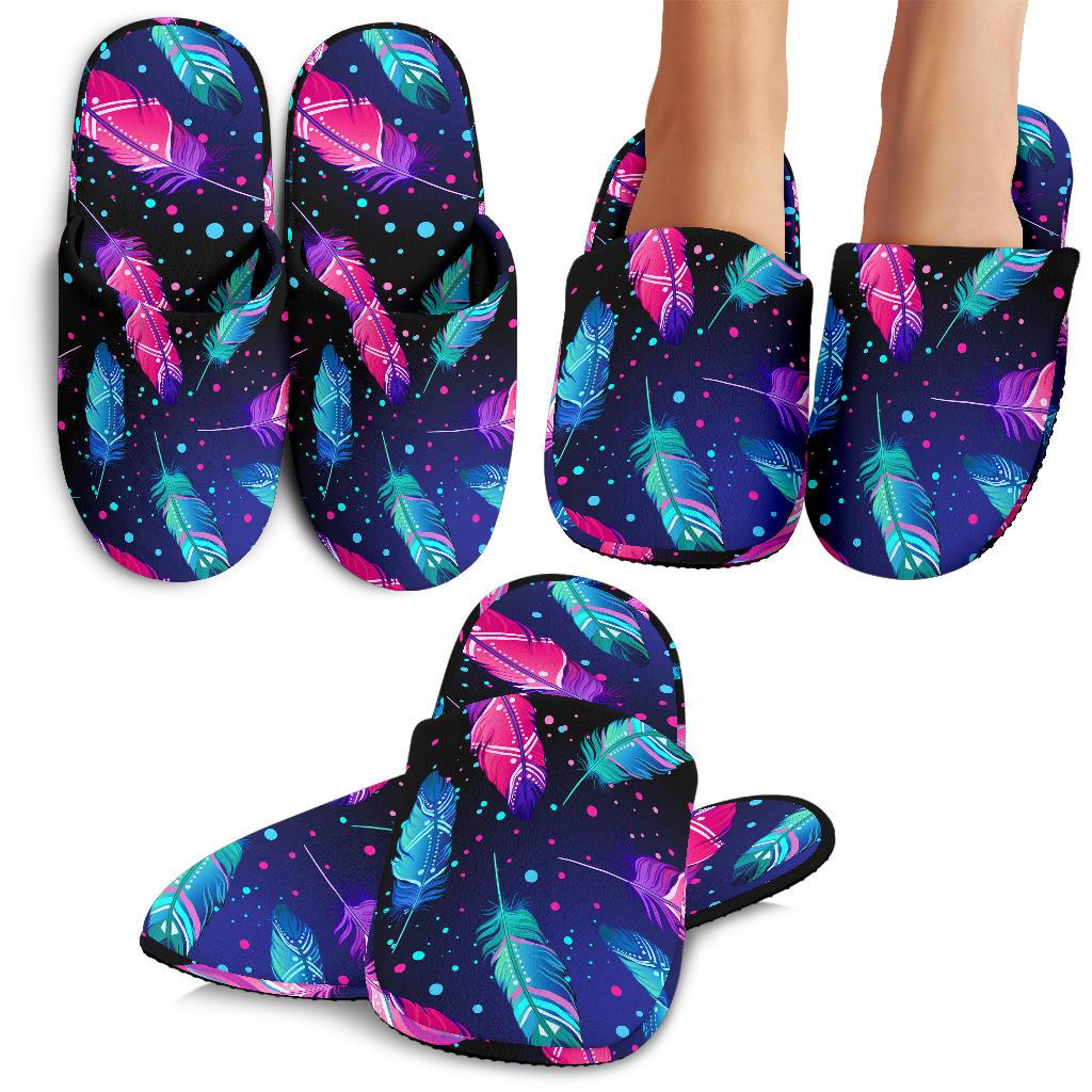 Feather Colorful Boho Design Print House Slippers