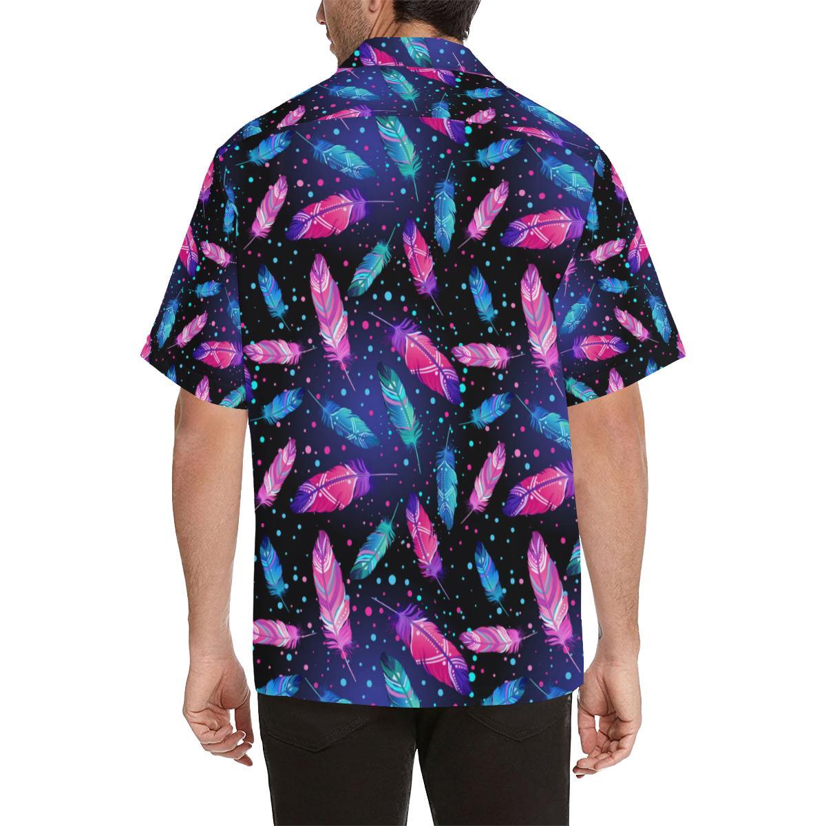 Feather Colorful Boho Design Print Men Aloha Hawaiian Shirt