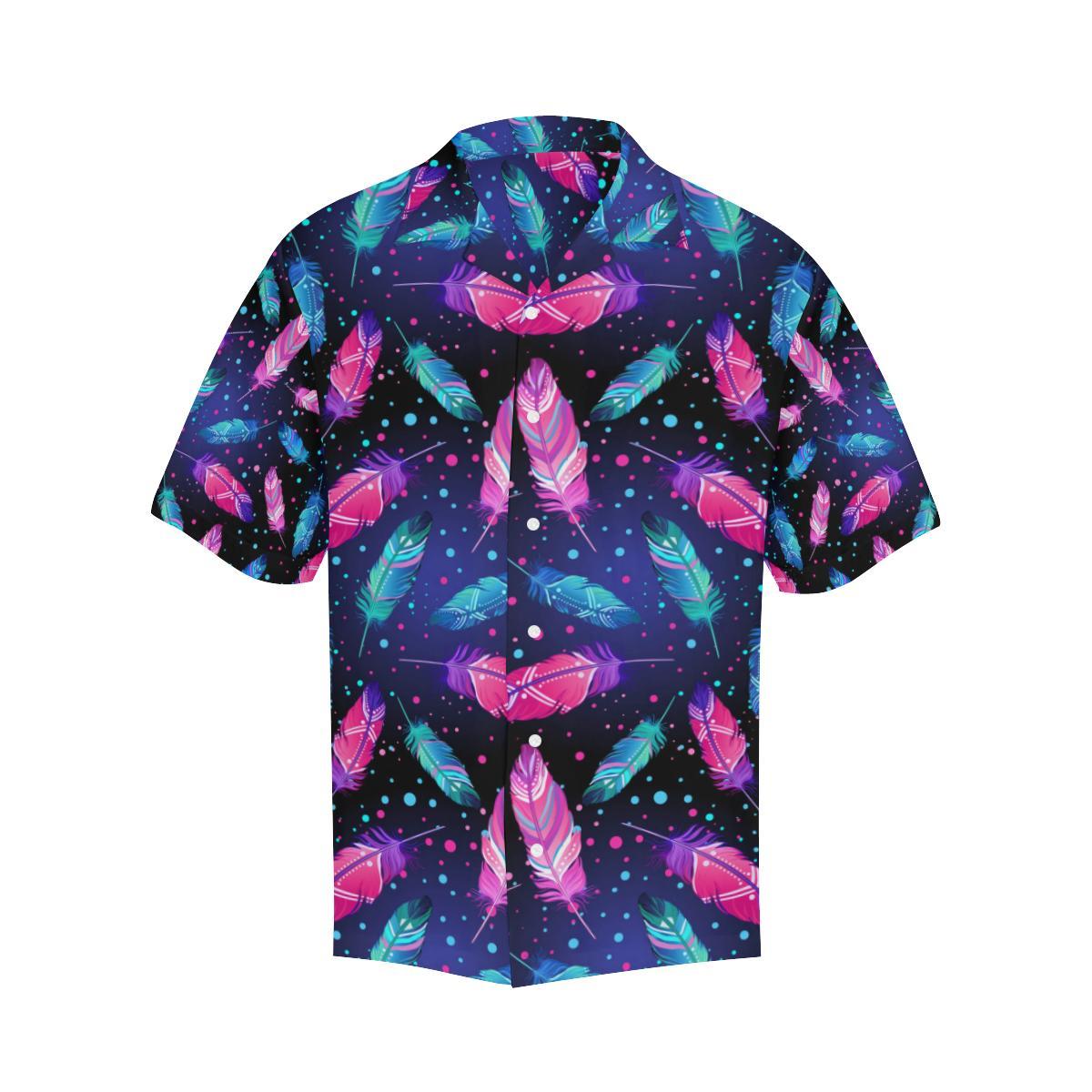 Feather Colorful Boho Design Print Men Aloha Hawaiian Shirt