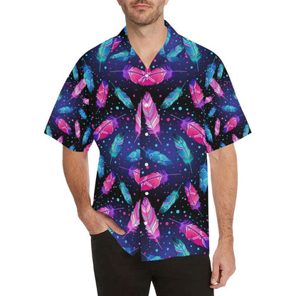 Feather Colorful Boho Design Print Men Aloha Hawaiian Shirt