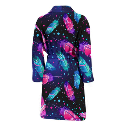 Feather Colorful Boho Design Print Men Bath Robe-JTAMIGO.COM