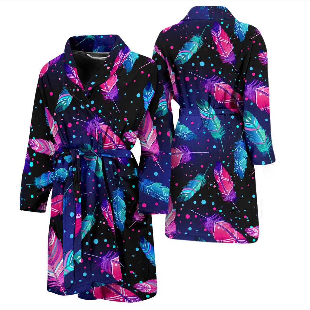 Feather Colorful Boho Design Print Men Bath Robe-JTAMIGO.COM
