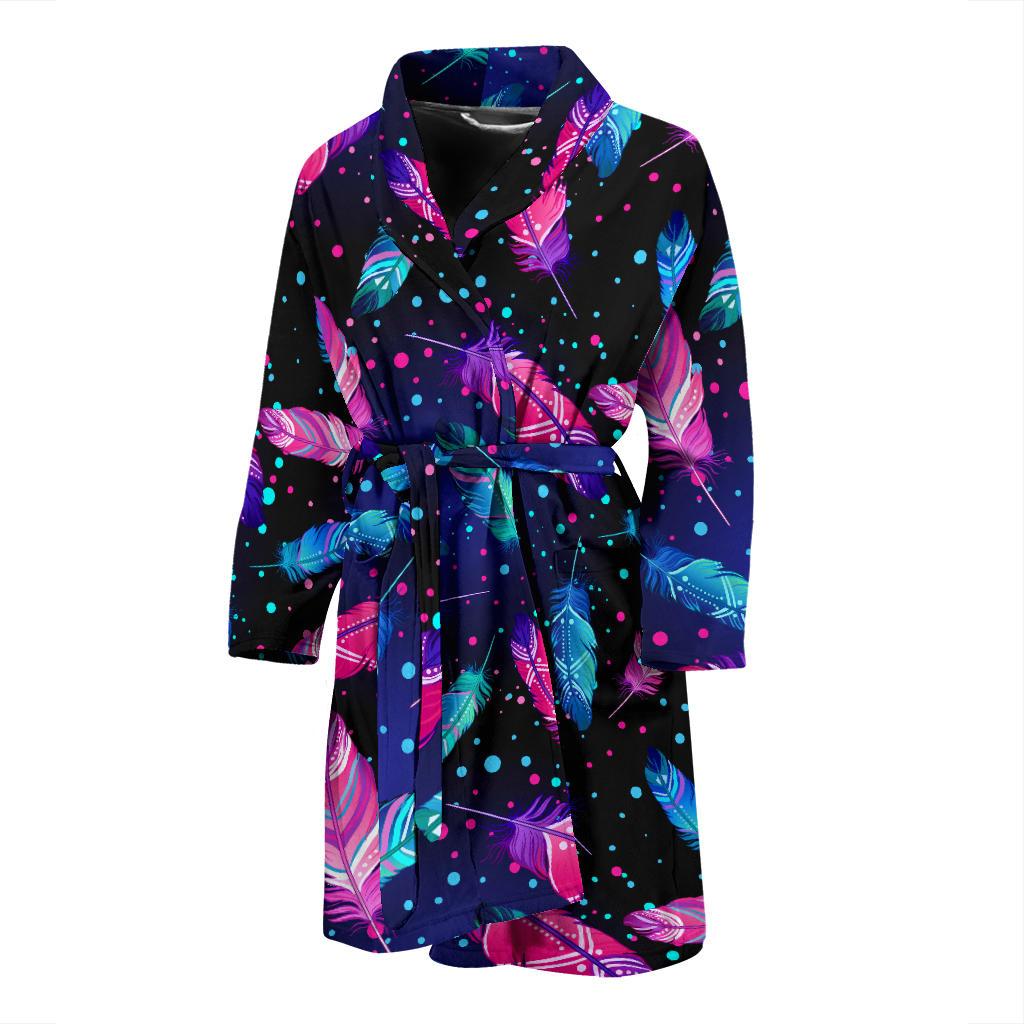 Feather Colorful Boho Design Print Men Bath Robe-JTAMIGO.COM