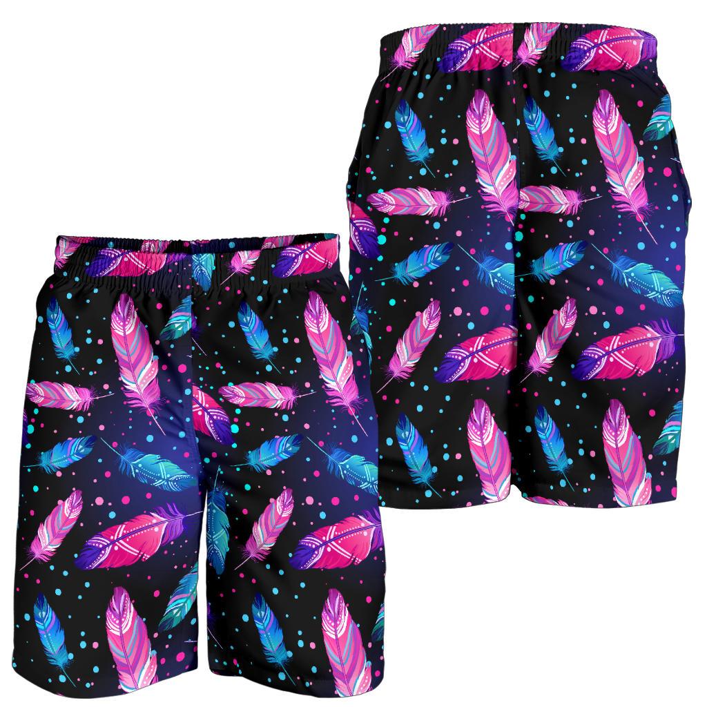Feather Colorful Boho Design Print Mens Shorts-JTAMIGO.COM