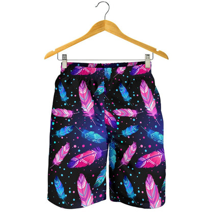 Feather Colorful Boho Design Print Mens Shorts-JTAMIGO.COM