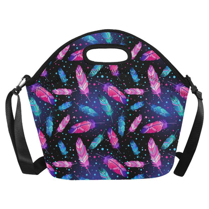 Feather Colorful Boho Design Print Neoprene Lunch Bag (Model 1669)(Large)-JTAMIGO.COM