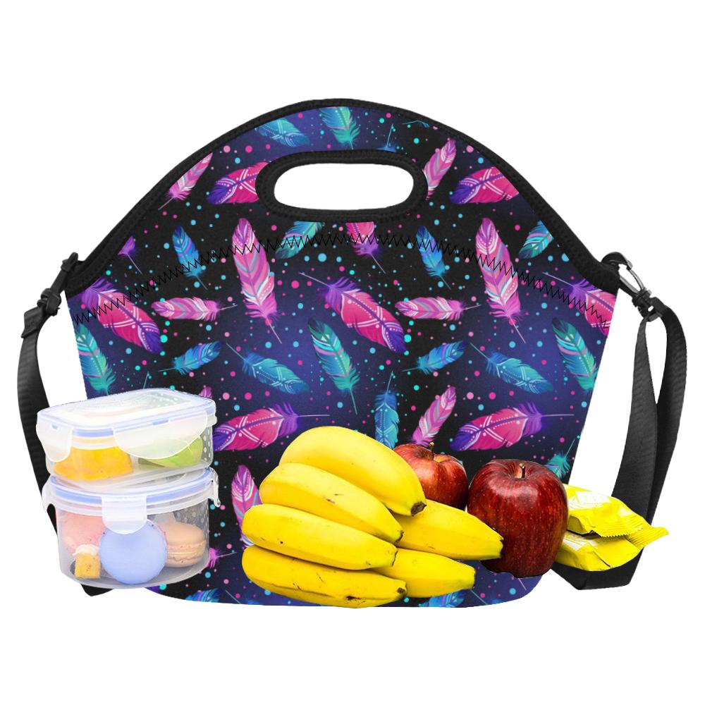 Feather Colorful Boho Design Print Neoprene Lunch Bag (Model 1669)(Large)-JTAMIGO.COM