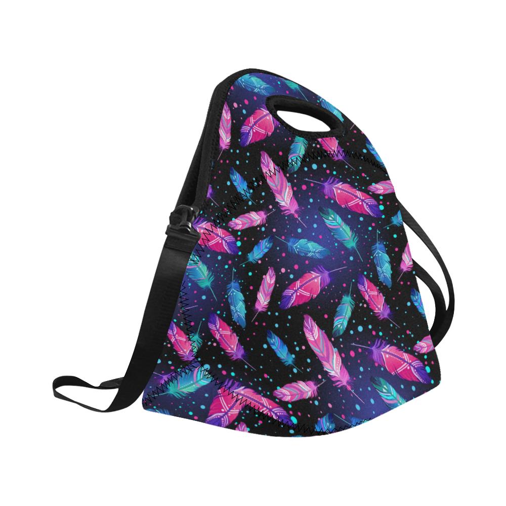 Feather Colorful Boho Design Print Neoprene Lunch Bag (Model 1669)(Large)-JTAMIGO.COM