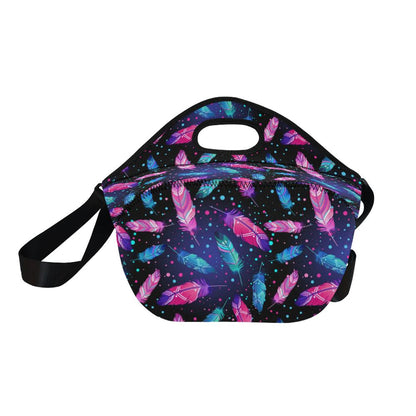 Feather Colorful Boho Design Print Neoprene Lunch Bag (Model 1669)(Large)-JTAMIGO.COM
