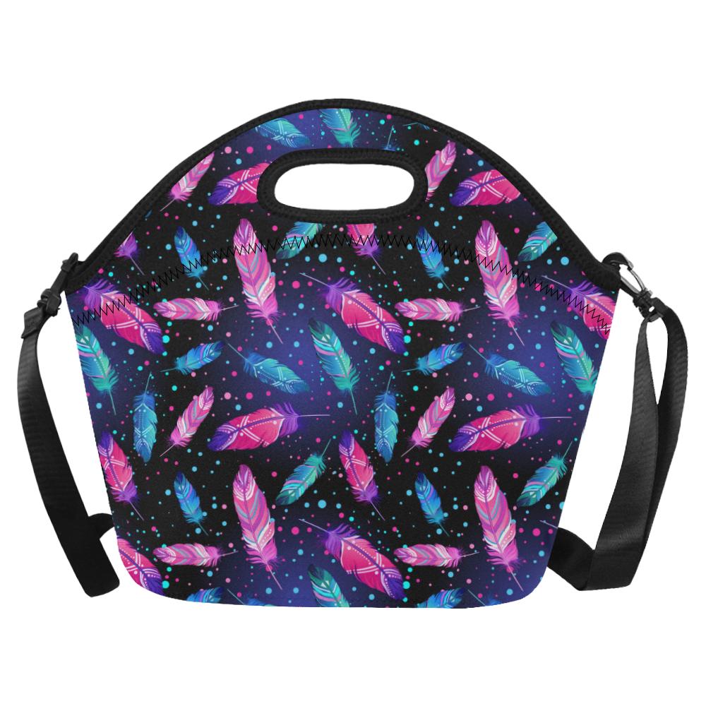 Feather Colorful Boho Design Print Neoprene Lunch Bag (Model 1669)(Large)-JTAMIGO.COM