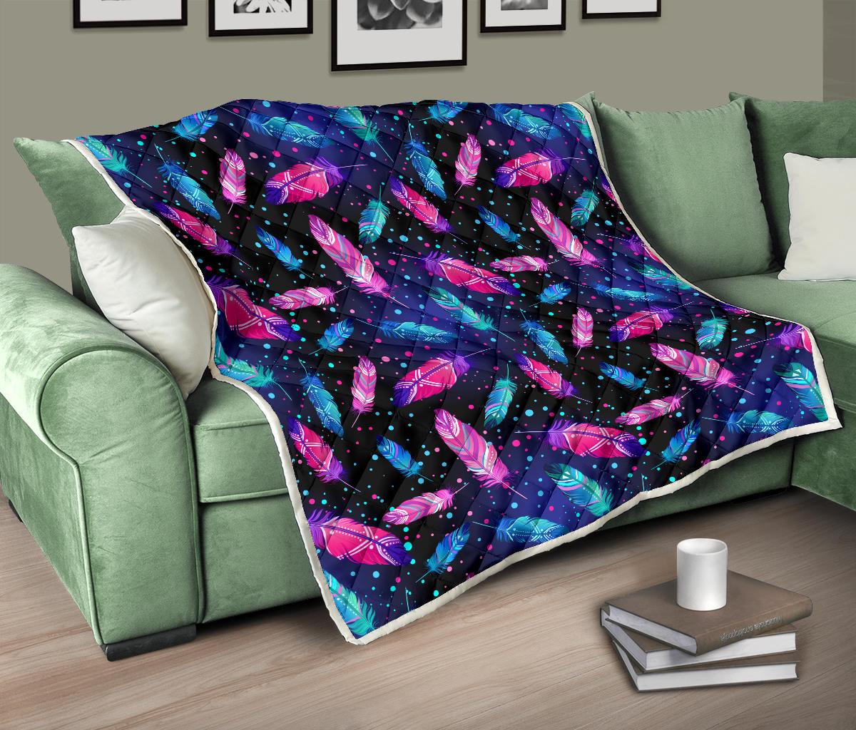 Feather Colorful Boho Design Print Premium Quilt-JTAMIGO.COM