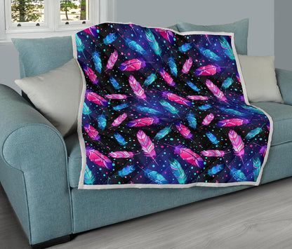 Feather Colorful Boho Design Print Premium Quilt-JTAMIGO.COM