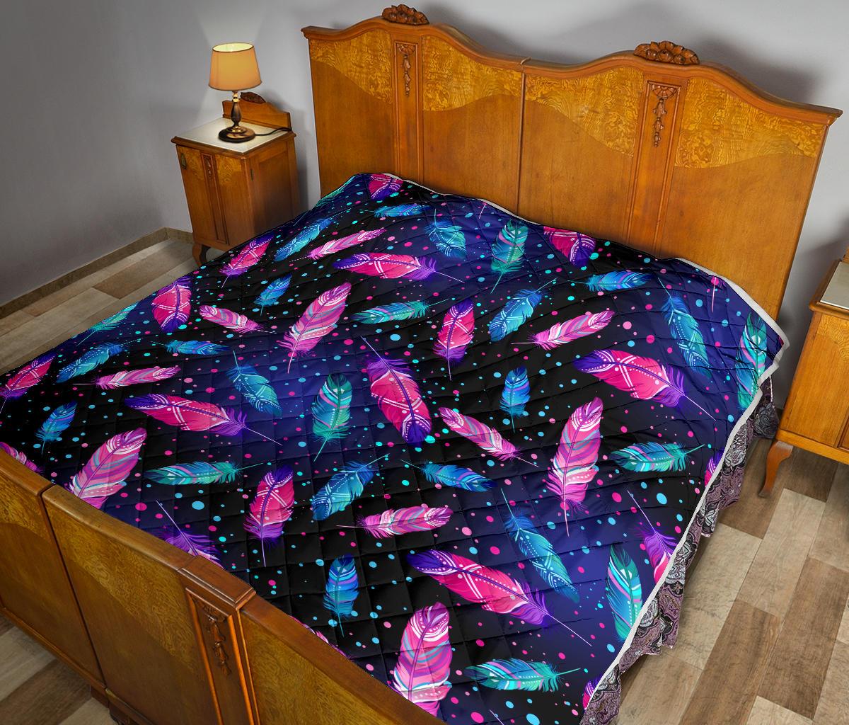 Feather Colorful Boho Design Print Premium Quilt-JTAMIGO.COM
