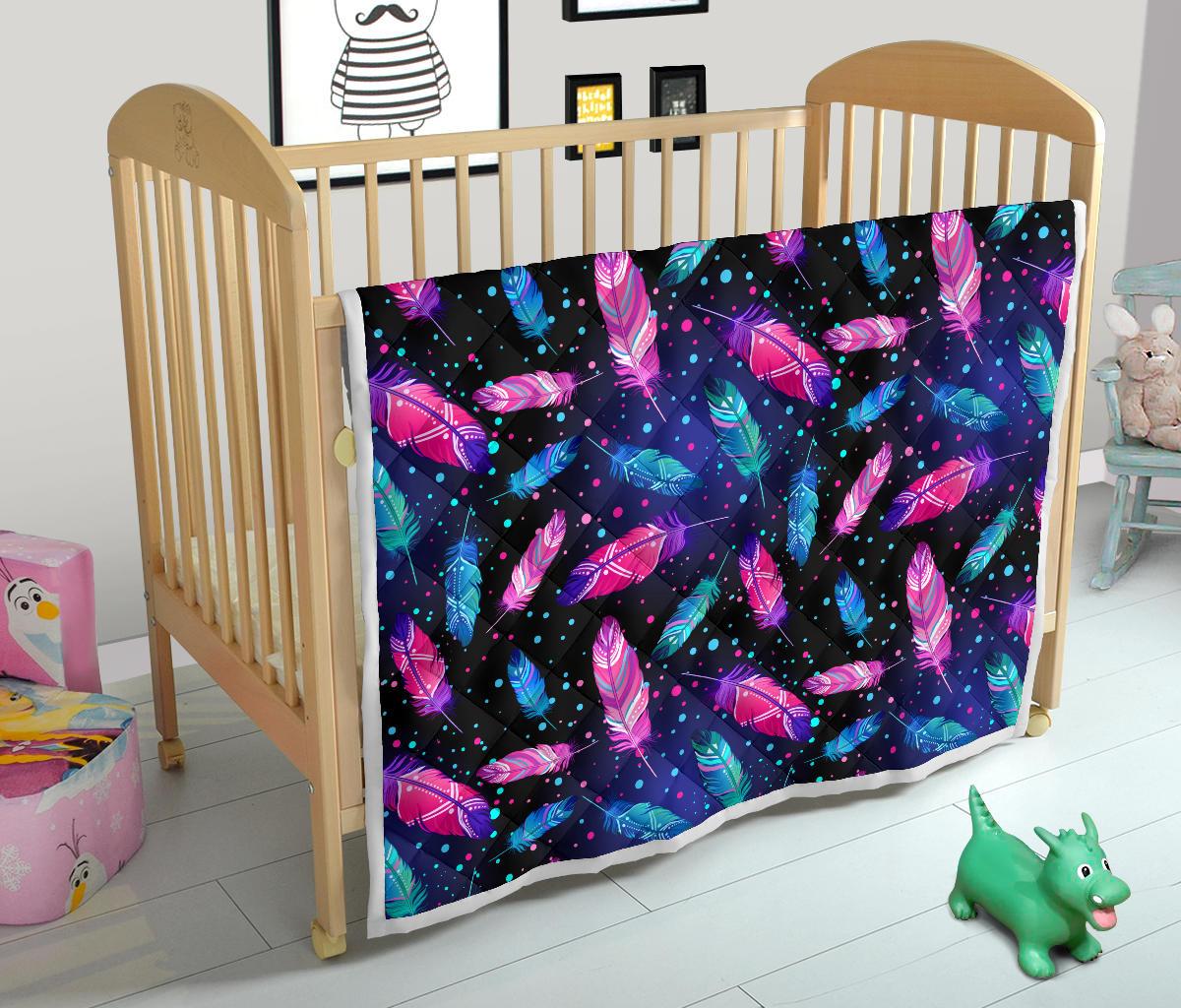 Feather Colorful Boho Design Print Premium Quilt-JTAMIGO.COM