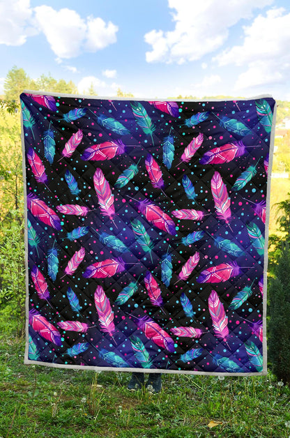 Feather Colorful Boho Design Print Premium Quilt-JTAMIGO.COM