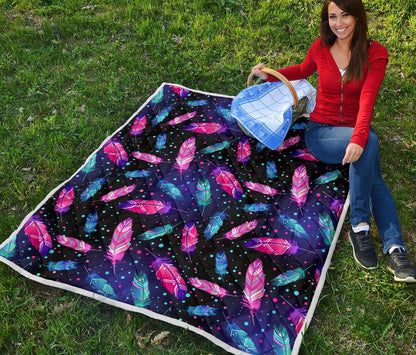 Feather Colorful Boho Design Print Premium Quilt-JTAMIGO.COM