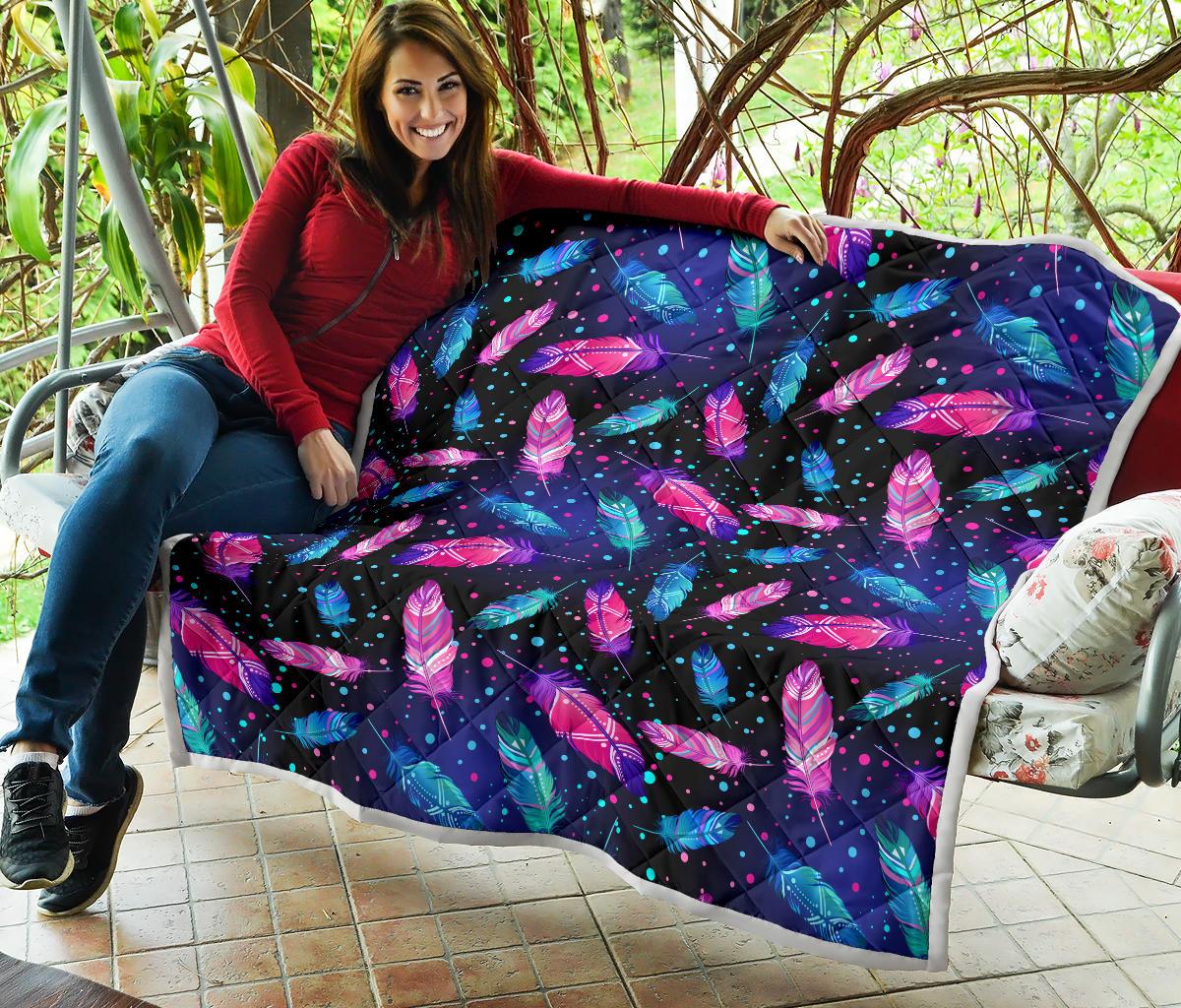 Feather Colorful Boho Design Print Premium Quilt-JTAMIGO.COM