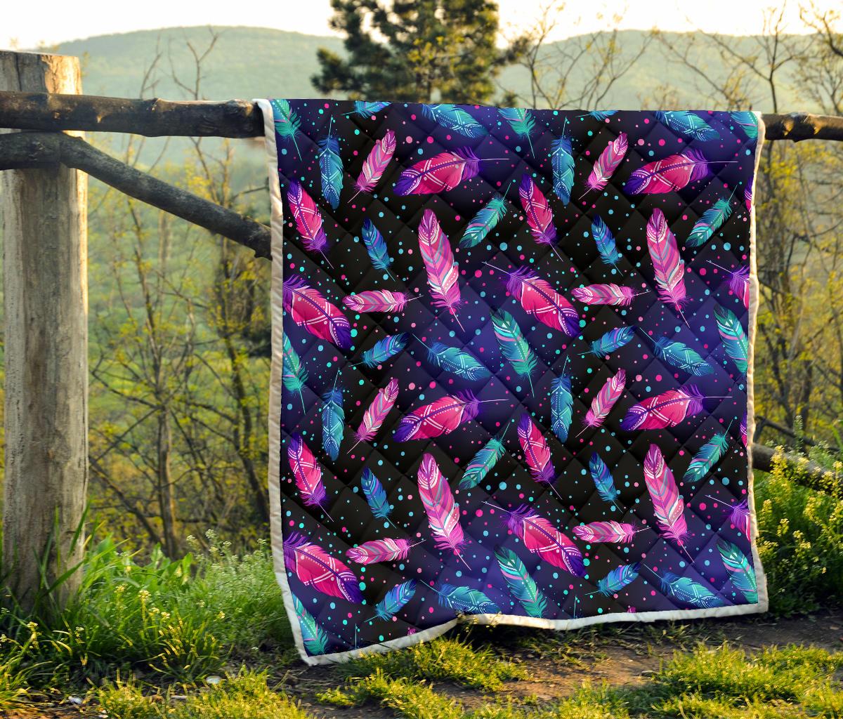 Feather Colorful Boho Design Print Premium Quilt-JTAMIGO.COM