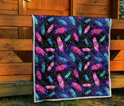 Feather Colorful Boho Design Print Premium Quilt-JTAMIGO.COM