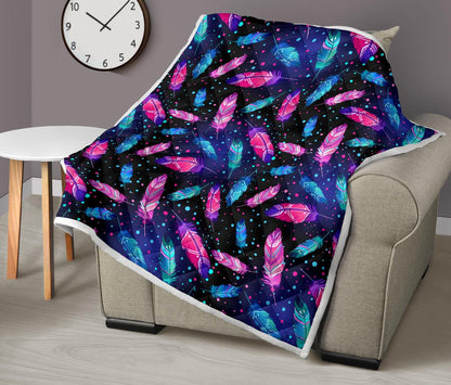 Feather Colorful Boho Design Print Premium Quilt-JTAMIGO.COM