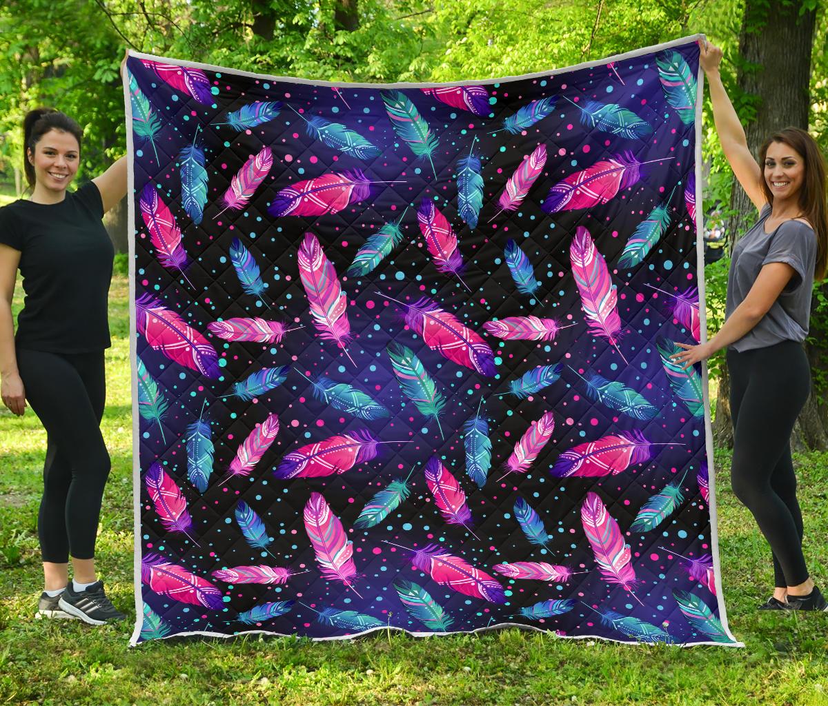 Feather Colorful Boho Design Print Premium Quilt-JTAMIGO.COM