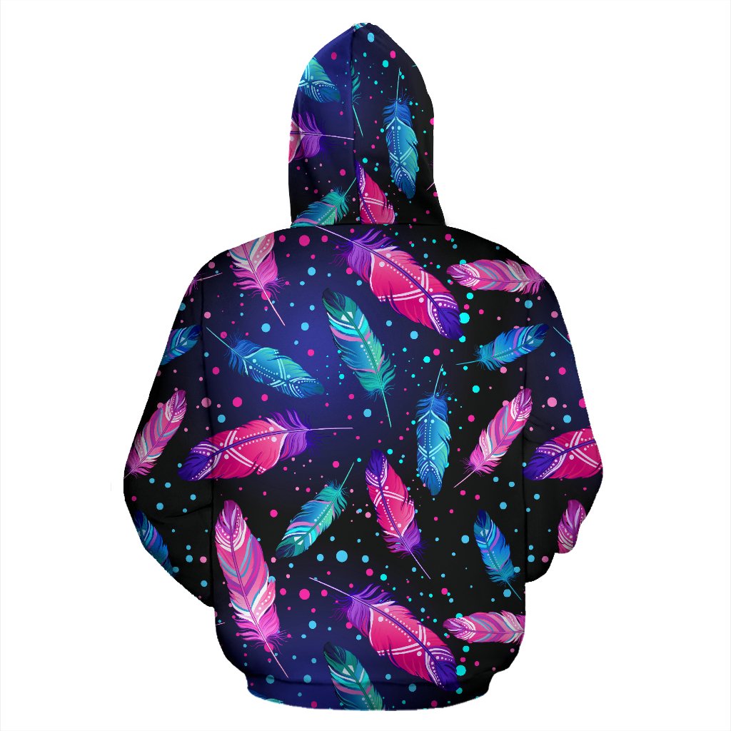 Feather Colorful Boho Design Print Pullover Hoodie