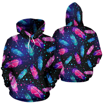 Feather Colorful Boho Design Print Pullover Hoodie
