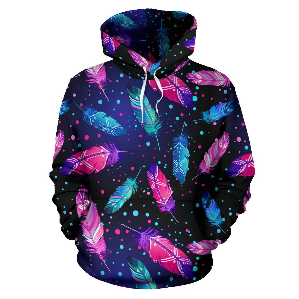 Feather Colorful Boho Design Print Pullover Hoodie