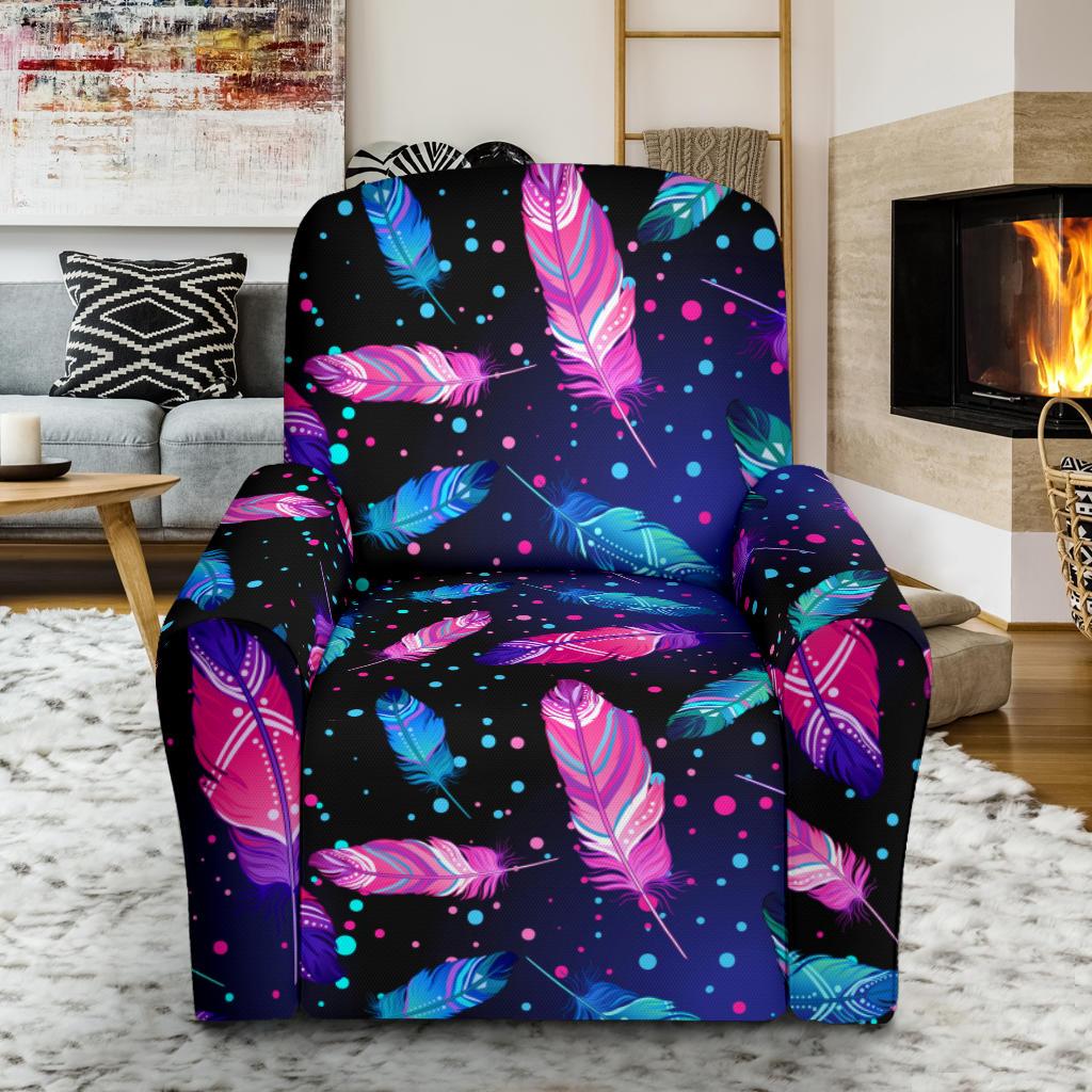 Feather Colorful Boho Design Print Single Sofa Slipcover -JTAMIGO.COM