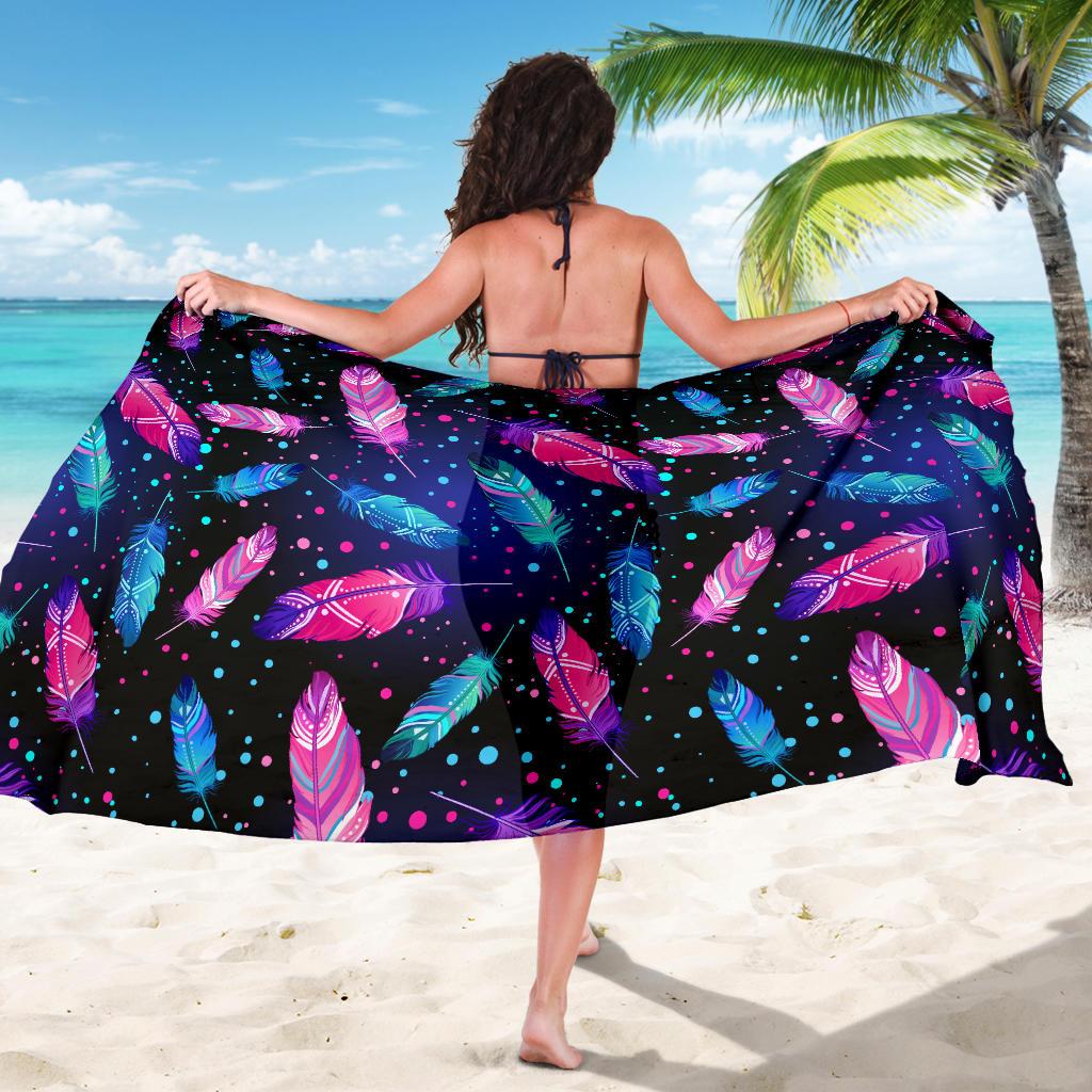 Feather Colorful Boho Design Print Sarong Pareo Wrap