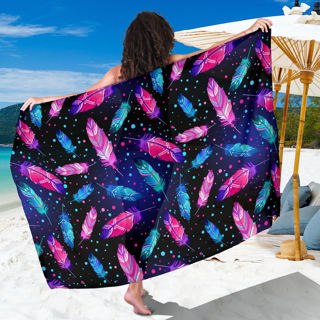 Feather Colorful Boho Design Print Sarong Pareo Wrap