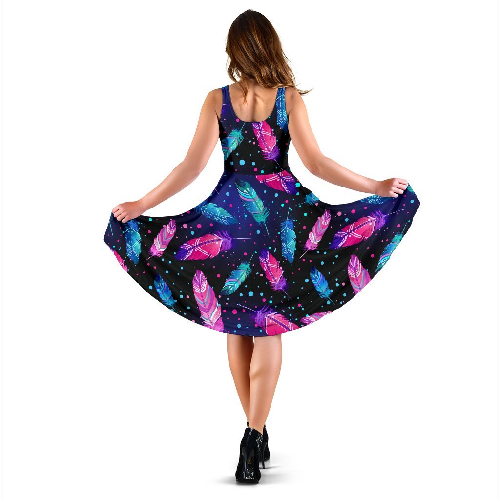 Feather Colorful Boho Design Print Sleeveless Dress