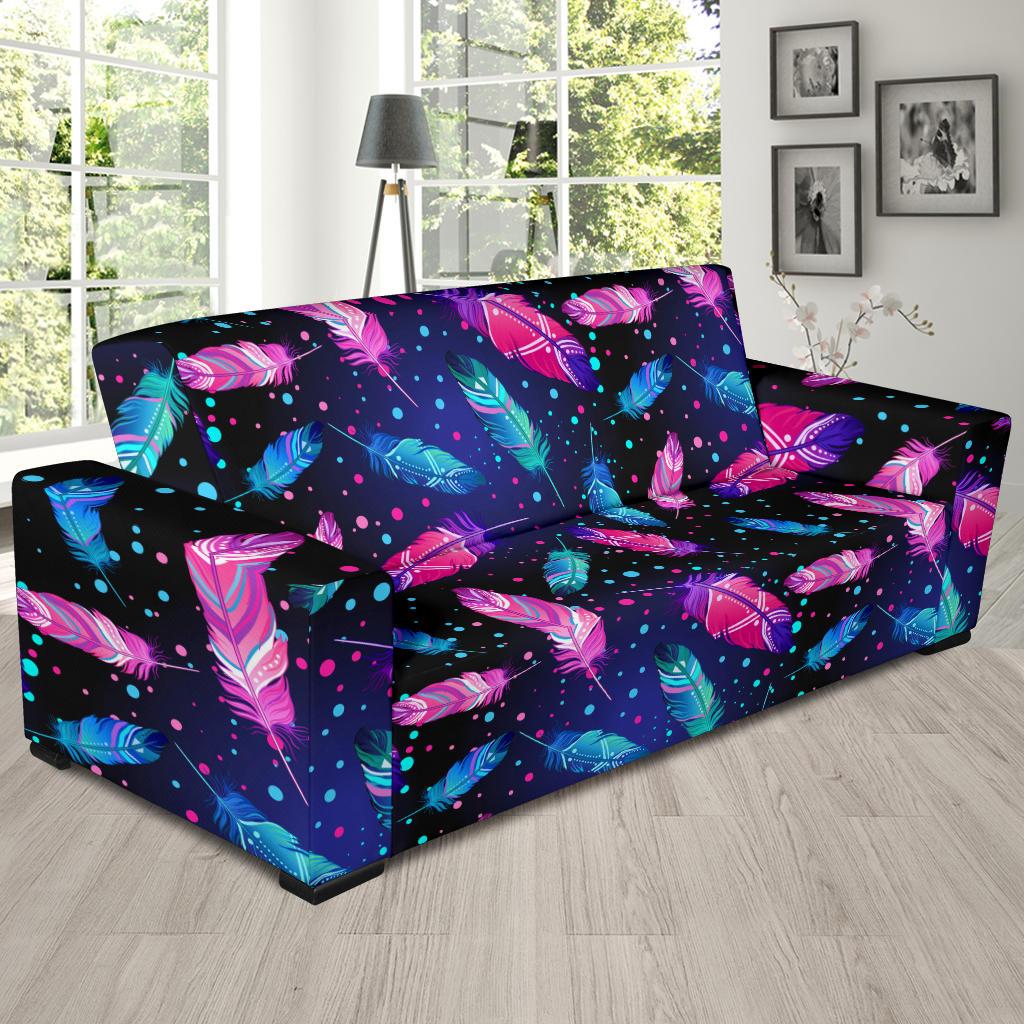 Feather Colorful Boho Design Print Sofa Slipcover-JTAMIGO.COM
