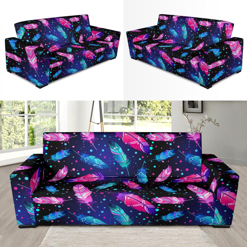 Feather Colorful Boho Design Print Sofa Slipcover-JTAMIGO.COM