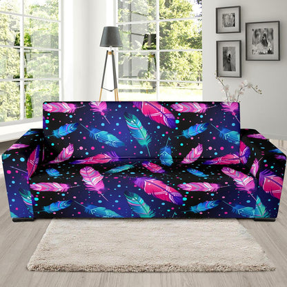 Feather Colorful Boho Design Print Sofa Slipcover-JTAMIGO.COM
