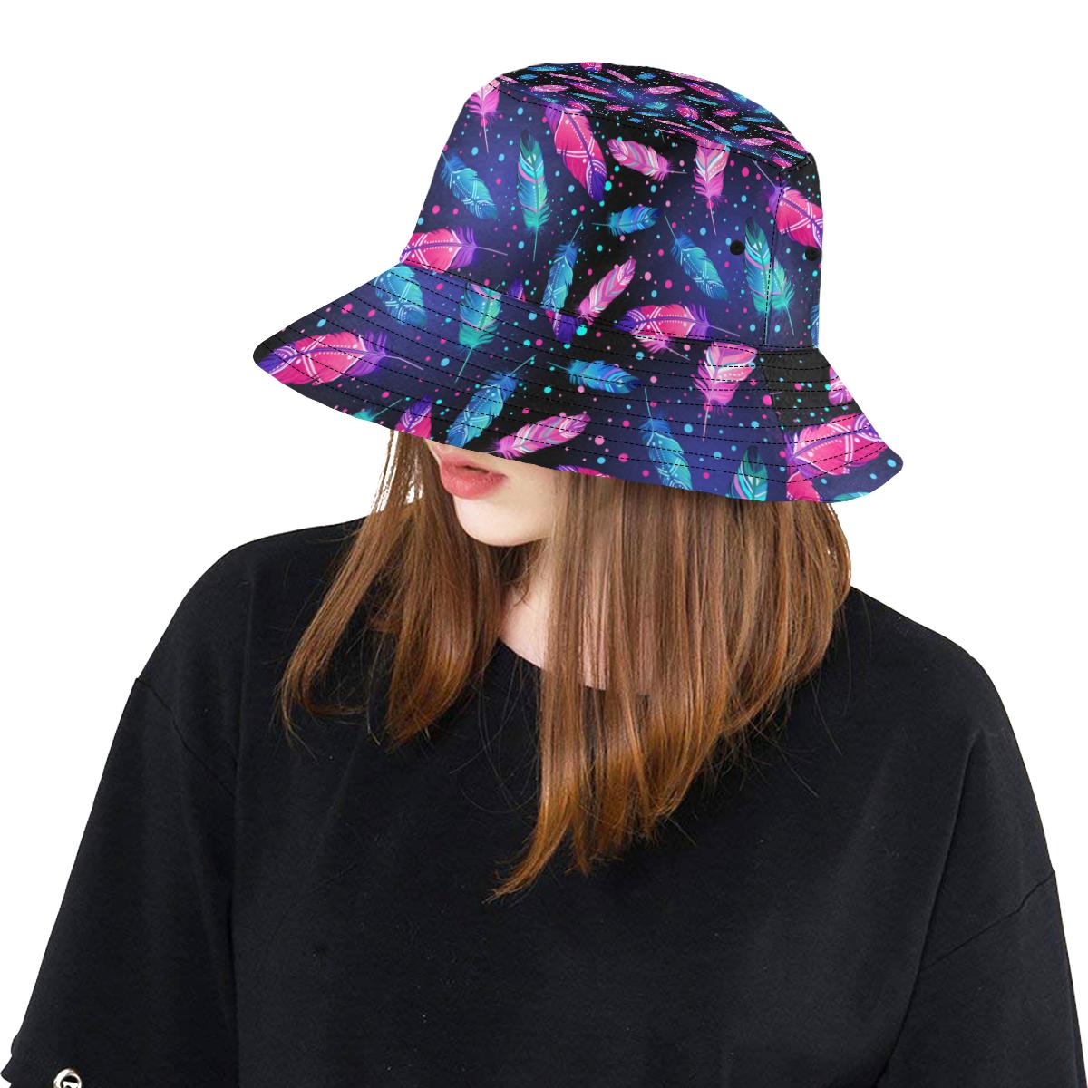 Feather Colorful Boho Design Print Unisex Bucket Hat