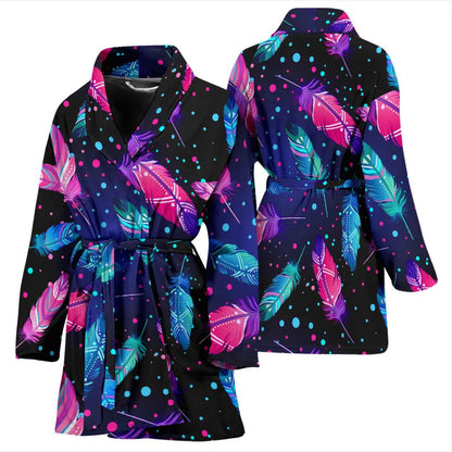 Feather Colorful Boho Design Print Women Bath Robe-JTAMIGO.COM