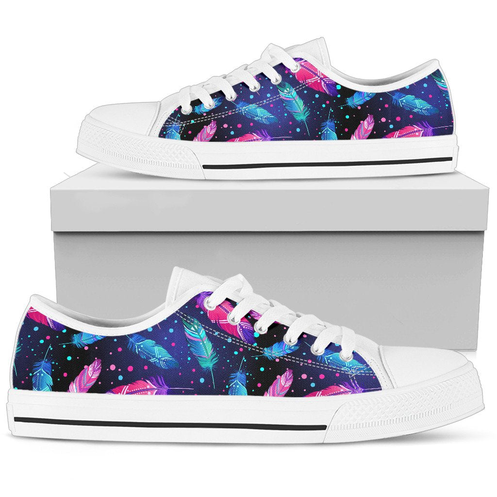 Feather Colorful Boho Design Print Women Low Top Shoes