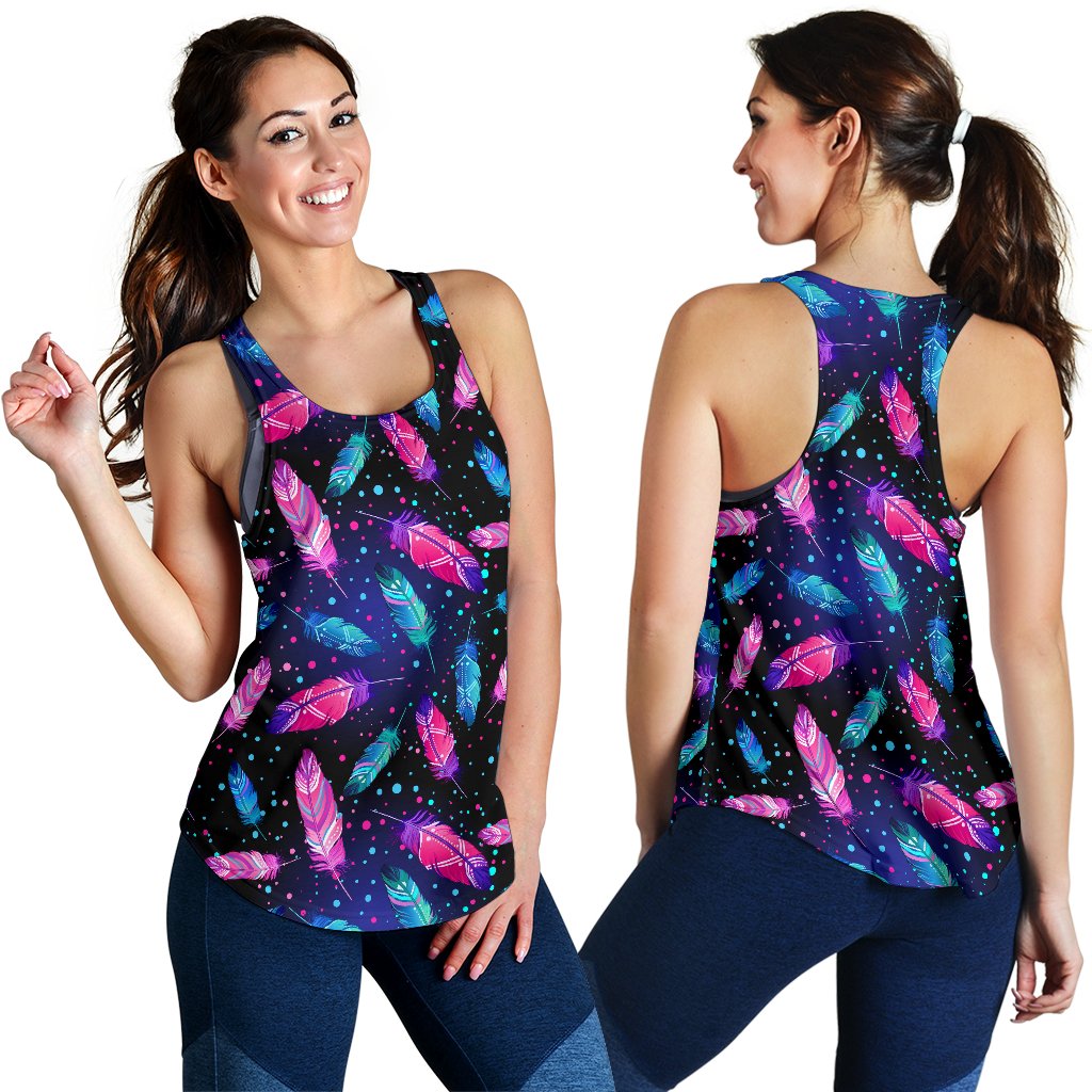 Feather Colorful Boho Design Print Women Racerback Tank Top