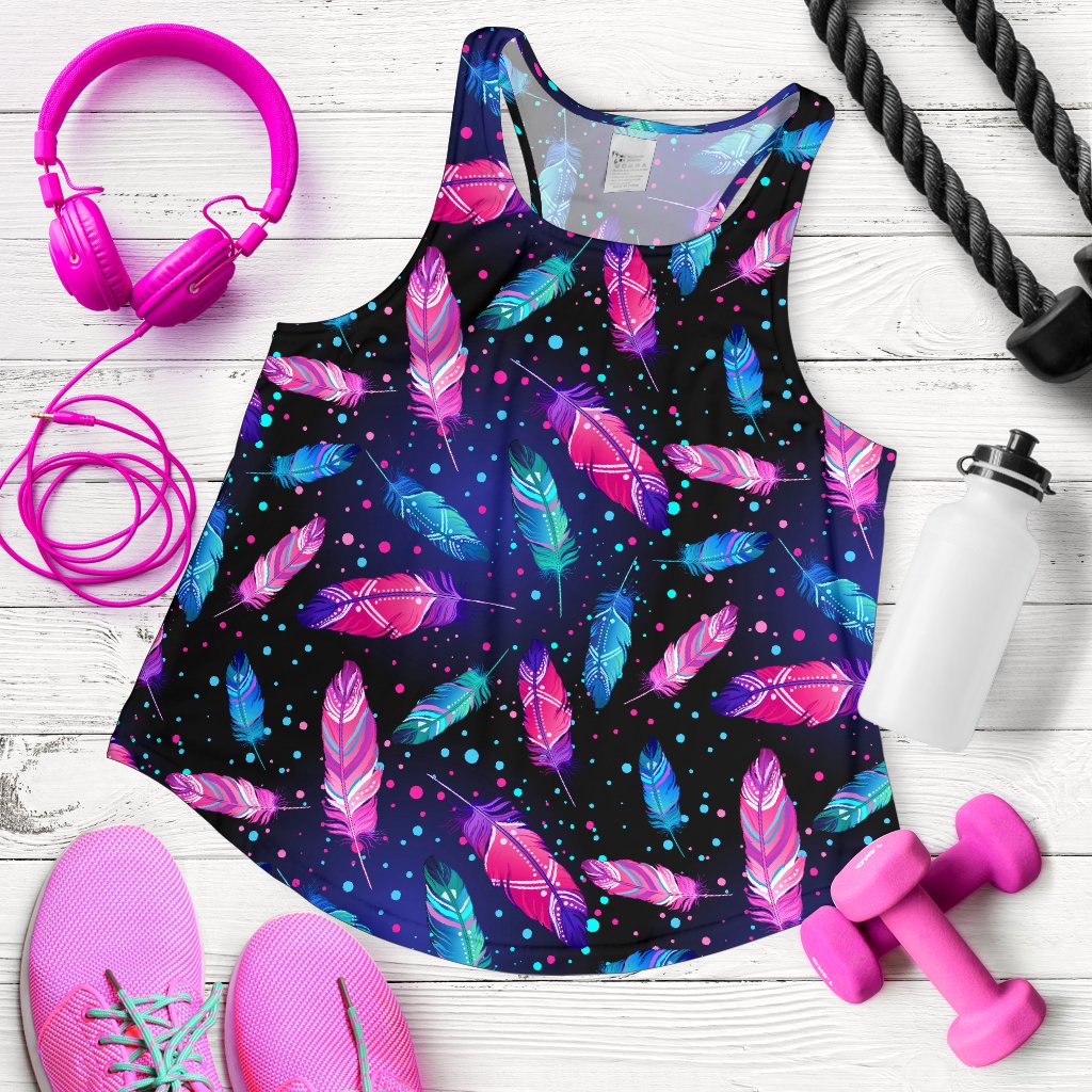 Feather Colorful Boho Design Print Women Racerback Tank Top