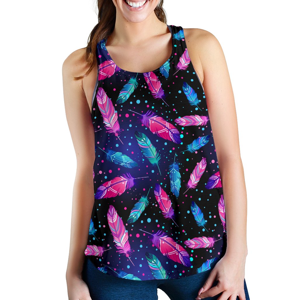 Feather Colorful Boho Design Print Women Racerback Tank Top