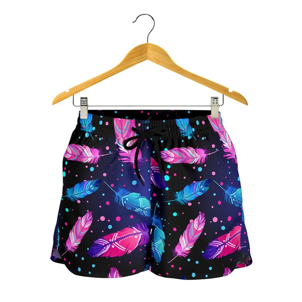 Feather Colorful Boho Design Print Women Shorts-JTAMIGO.COM