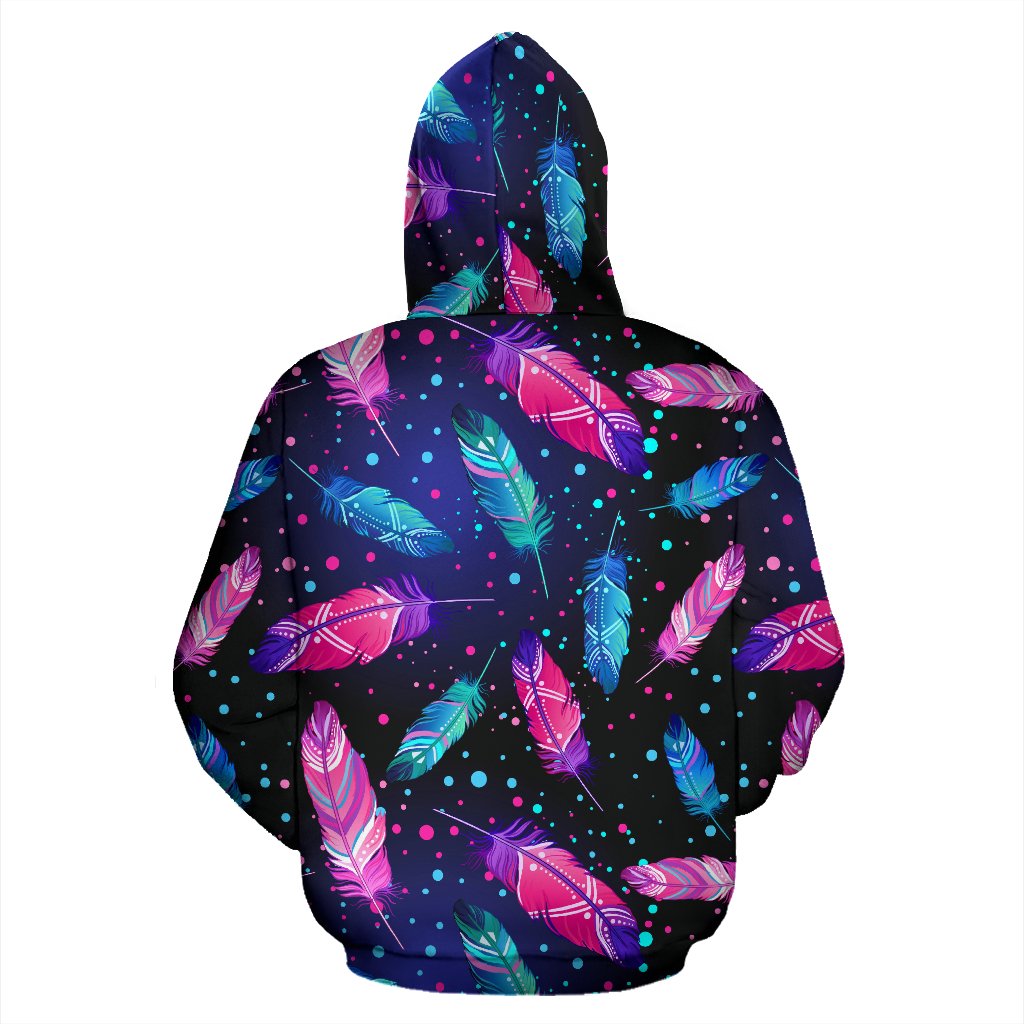 Feather Colorful Boho Design Print Zip Up Hoodie