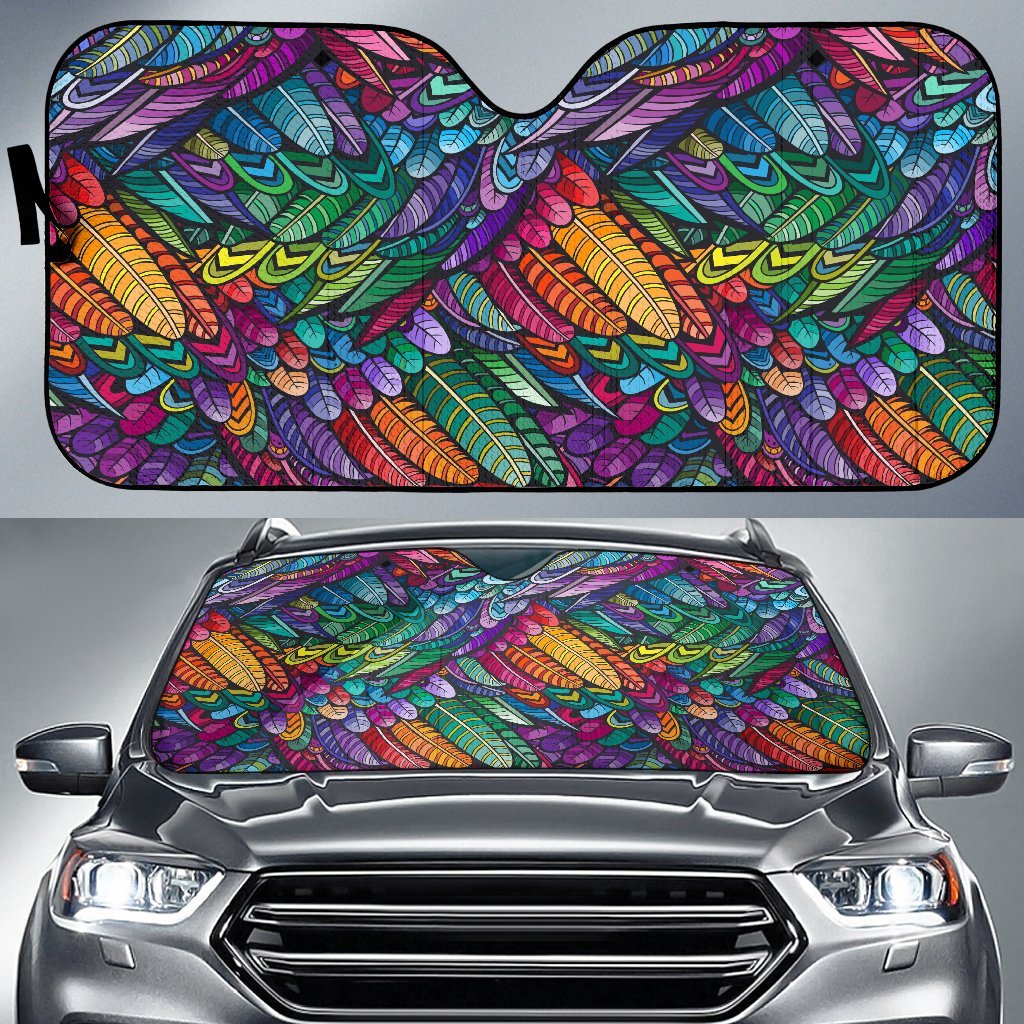 Feather Multicolor Design Print Car Sun Shade For Windshield