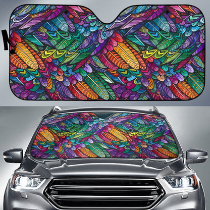 Feather Multicolor Design Print Car Sun Shade For Windshield