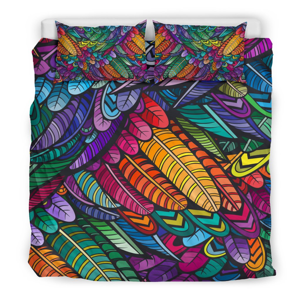 Feather Multicolor Design Print Duvet Cover Bedding Set