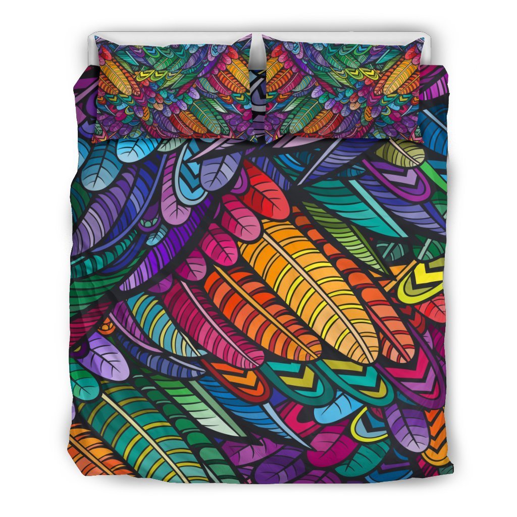 Feather Multicolor Design Print Duvet Cover Bedding Set