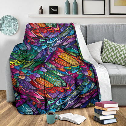 Feather Multicolor Design Print Fleece Blanket