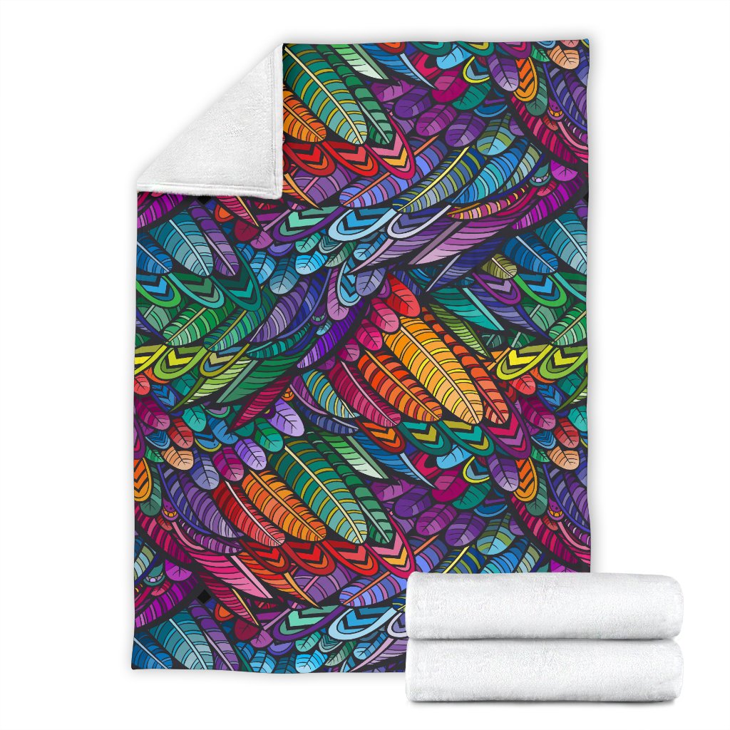 Feather Multicolor Design Print Fleece Blanket